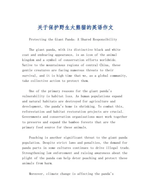 关于保护野生大熊猫的英语作文