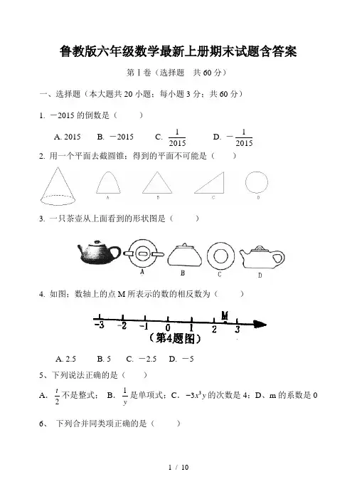 鲁教版六年级数学最新上册期末试题含答案