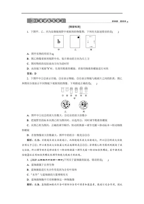 高中生物必修1第1章走近细胞第2节细胞的多样性和统一性同步作业