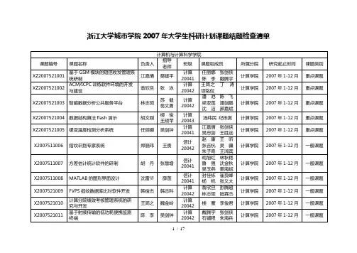浙江大学城市学院2007年大学生科研计划课题结题检查清单