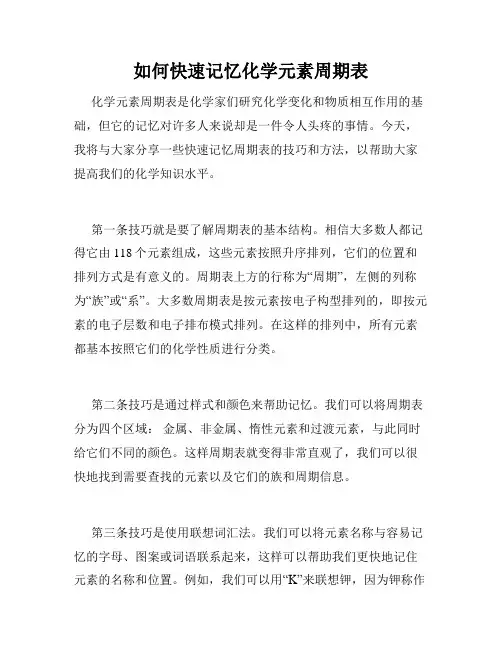 如何快速记忆化学元素周期表