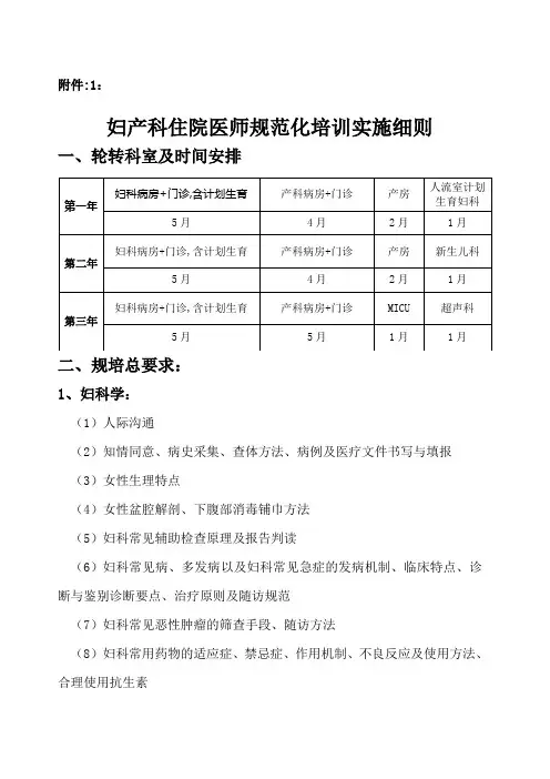 妇产科住院医师规范化培训实施细则