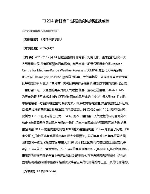 “12·14雷打雪”过程的闪电特征及成因