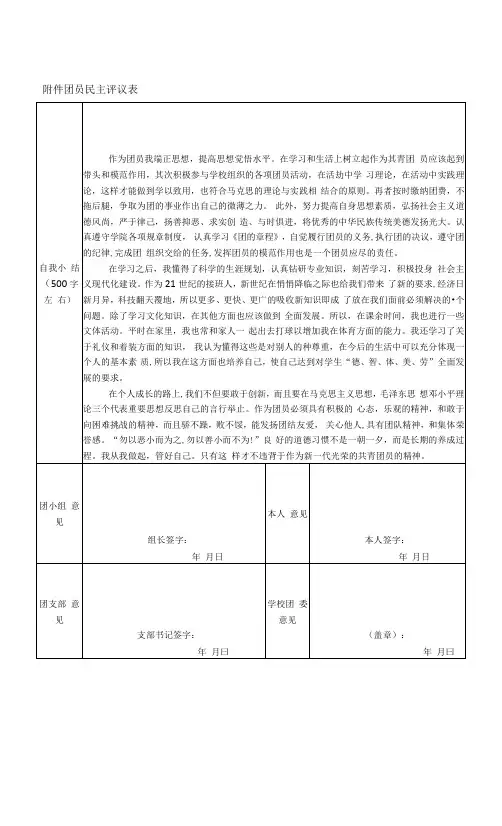 学院团员民主评议表