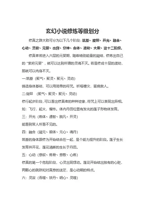 玄幻小说修炼等级划分