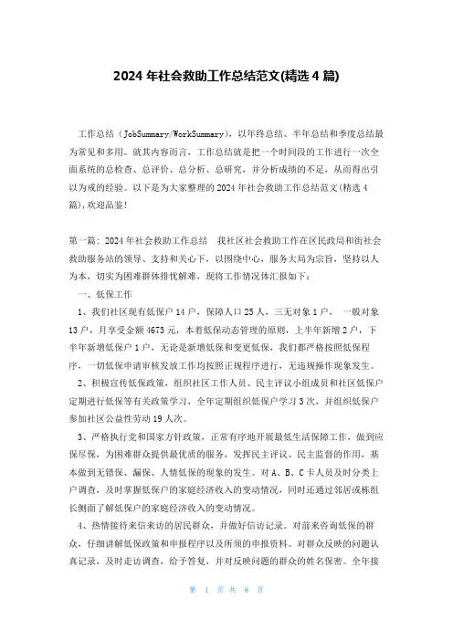 2024年社会救助工作总结范文(精选4篇)
