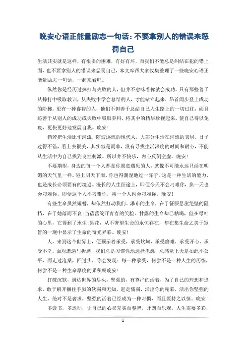 晚安心语正能量励志一句话：不要拿别人的错误来惩罚自己