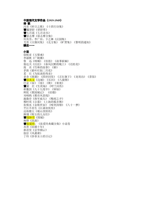 中国著名小说诗歌书目