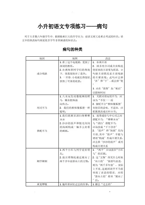 小升初语文专项练习——修改病句