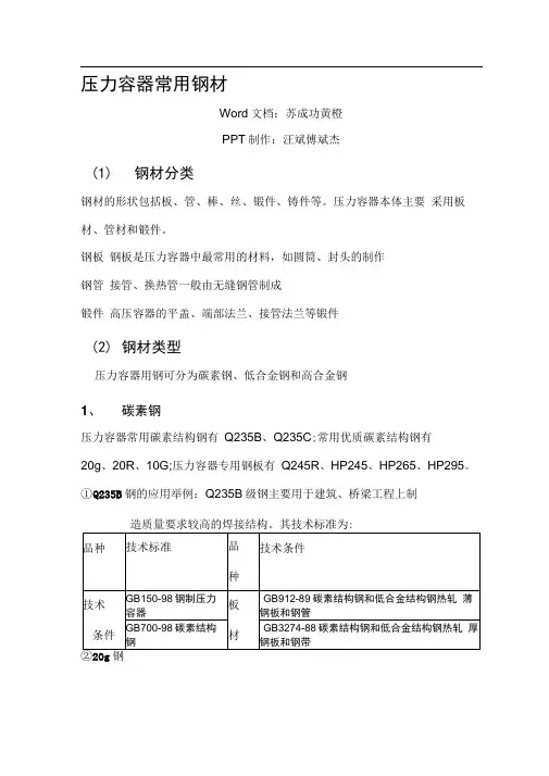 压力容器常用钢材