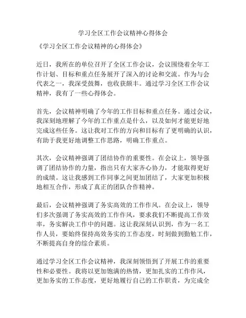 学习全区工作会议精神心得体会