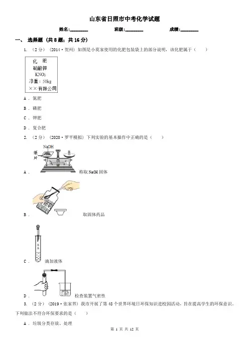 山东省日照市中考化学试题