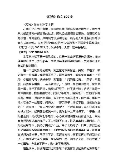 《灯光》作文600字3篇