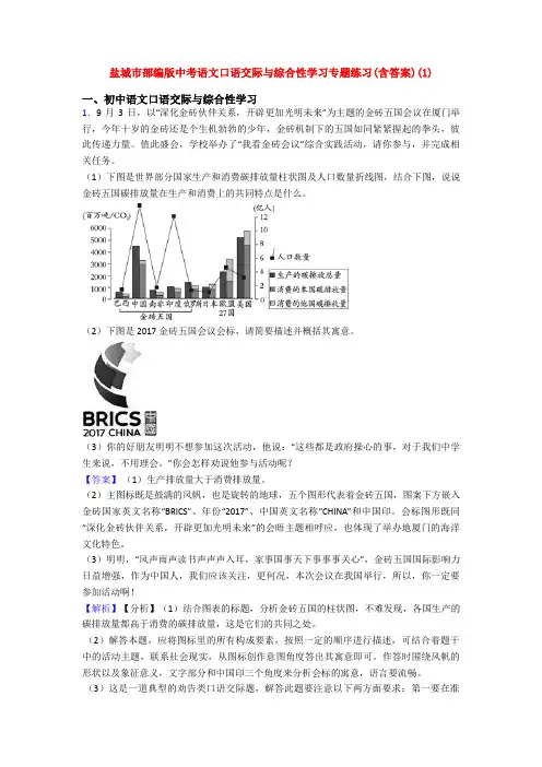 盐城市部编版中考语文口语交际与综合性学习专题练习(含答案)(1)