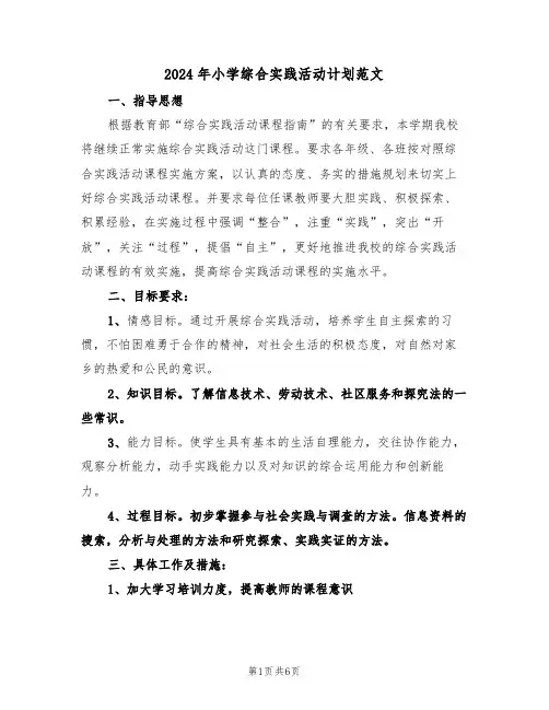 2024年小学综合实践活动计划范文(2篇)