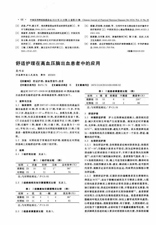 舒适护理在高血压脑出血患者中的应用