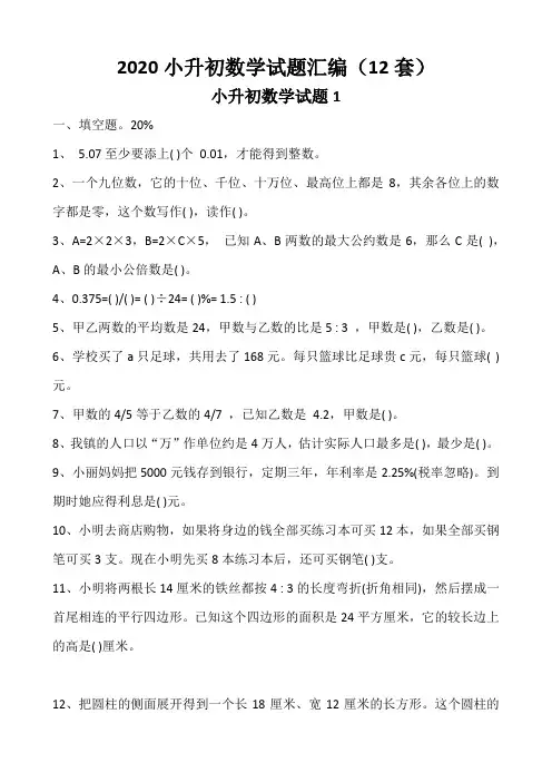2020小升初数学试题汇编(12套)