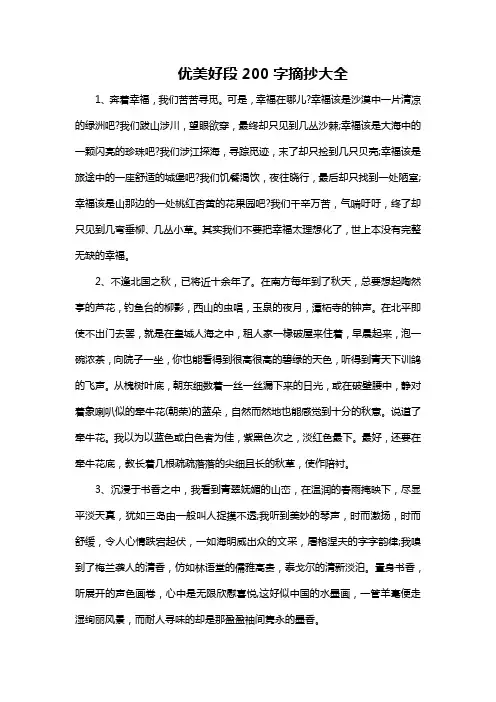 优美好段200字摘抄大全