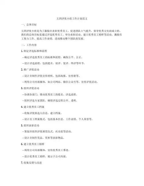 五四评优小组工作计划范文