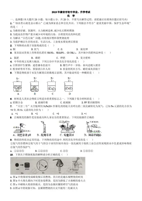 中考真题-2019年山东省泰安市化学中考真题