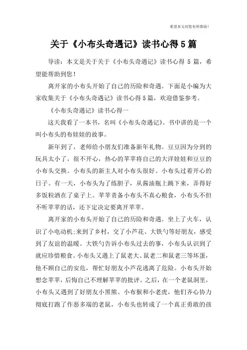 关于《小布头奇遇记》读书心得5篇