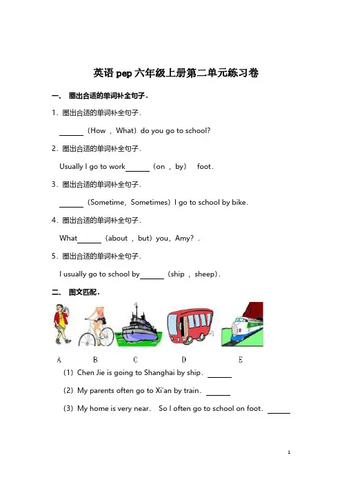 六年级上册英语试题 unit 2 Ways to go to school 人教(PEP)