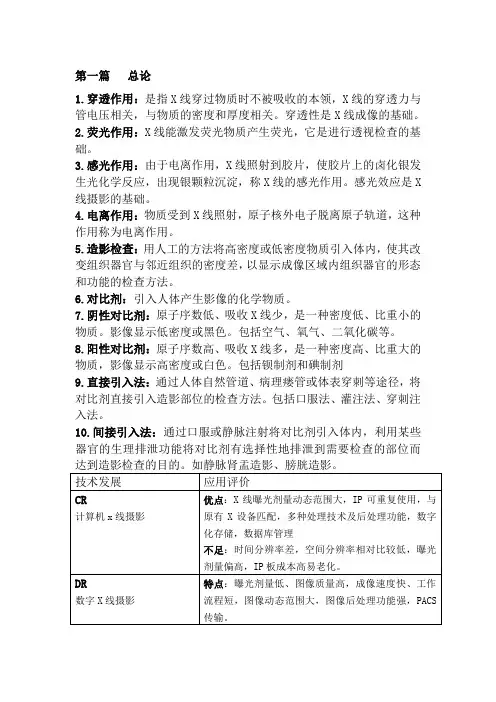 医学影像技术名词解释