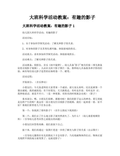 大班科学活动教案有趣的影子