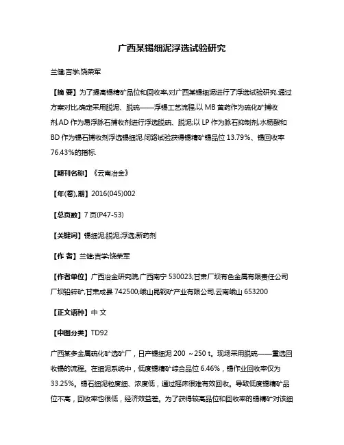 广西某锡细泥浮选试验研究
