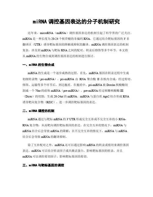 miRNA调控基因表达的分子机制研究