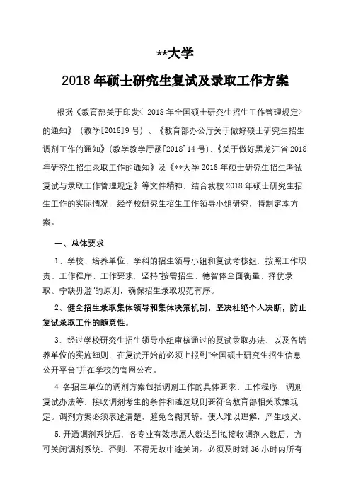 东北林业大学2018年硕士研究生复试及录取工作方案【模板】