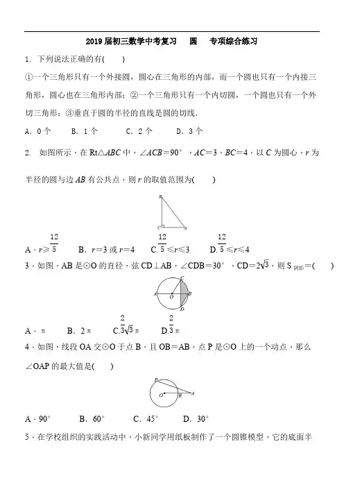 2019届中考数学复习《圆》专项综合练习(精品解析)
