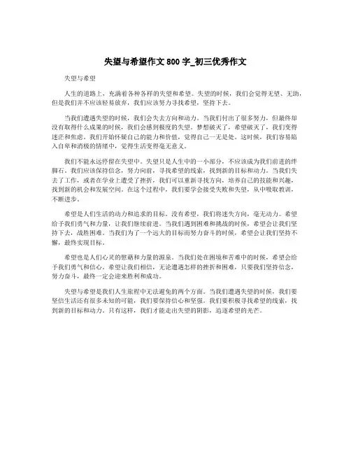失望与希望作文800字_初三优秀作文
