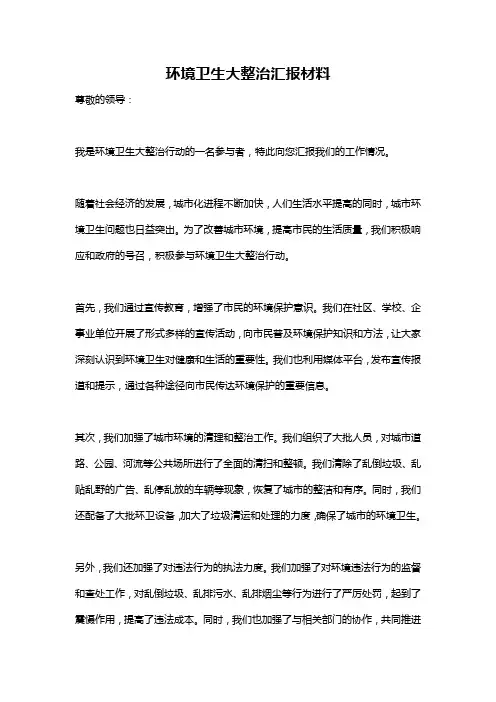 环境卫生大整治汇报材料