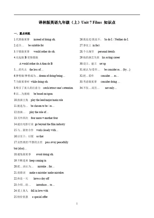 2023-2024学年译林版英语九年级(上)Unit7Films知识点