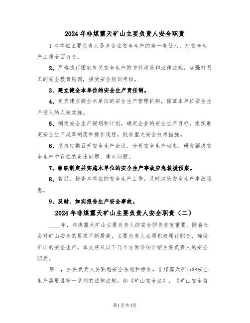 2024年非煤露天矿山主要负责人安全职责(三篇)
