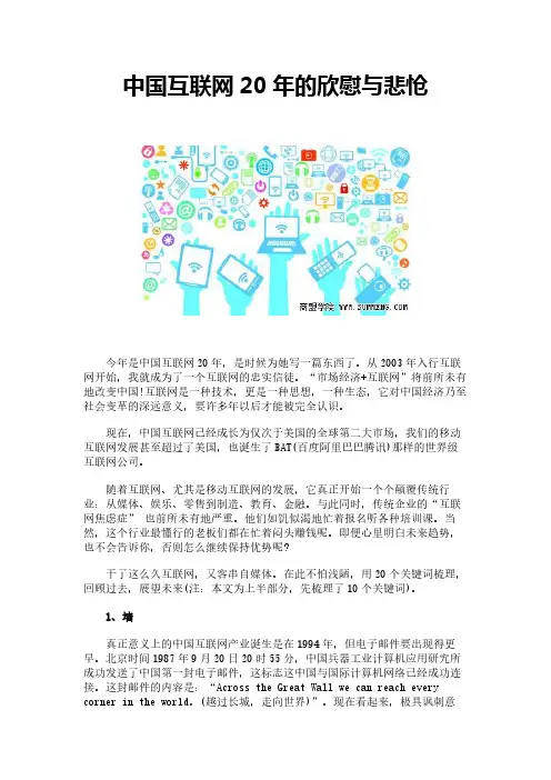 中国互联网20年的欣慰与悲怆