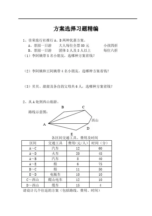 小学数学六年级下册《方案》选择习题精编