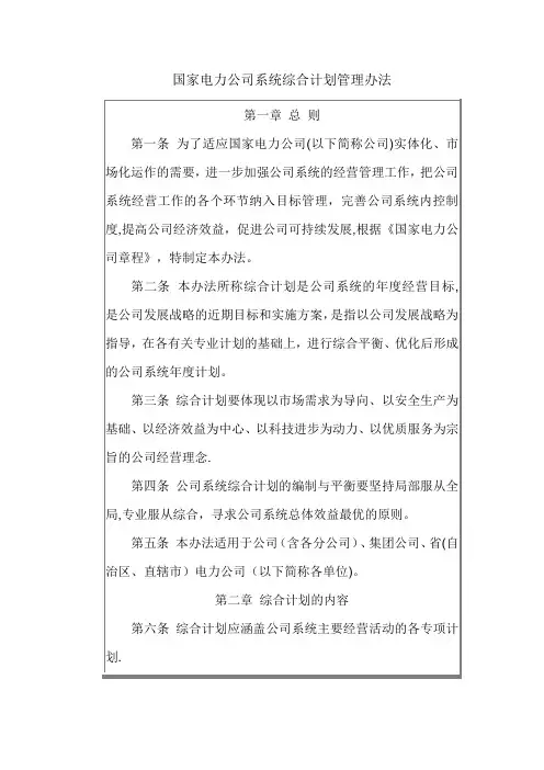 国家电力公司系统综合计划管理办法