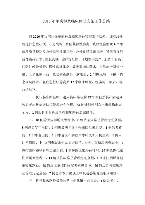 2015年临床路径总结