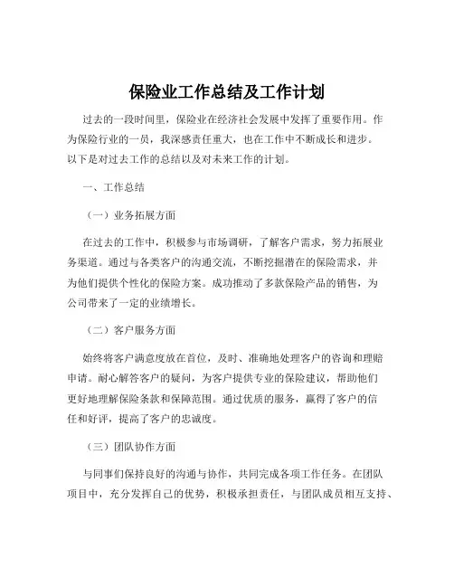 保险业工作总结及工作计划