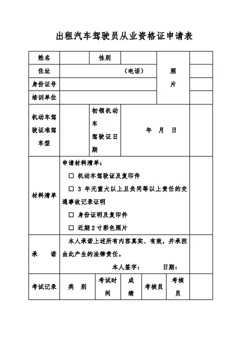 出租汽车驾驶员从业资格证申请表