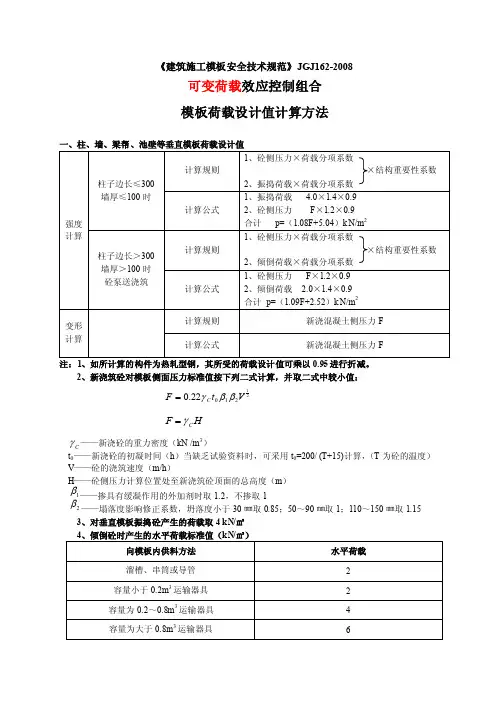 模板荷载设计值计算方法