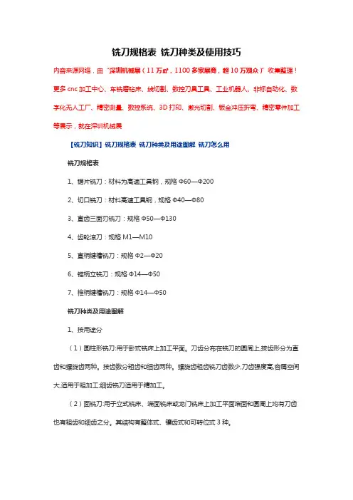 铣刀规格表 铣刀种类及用途图解