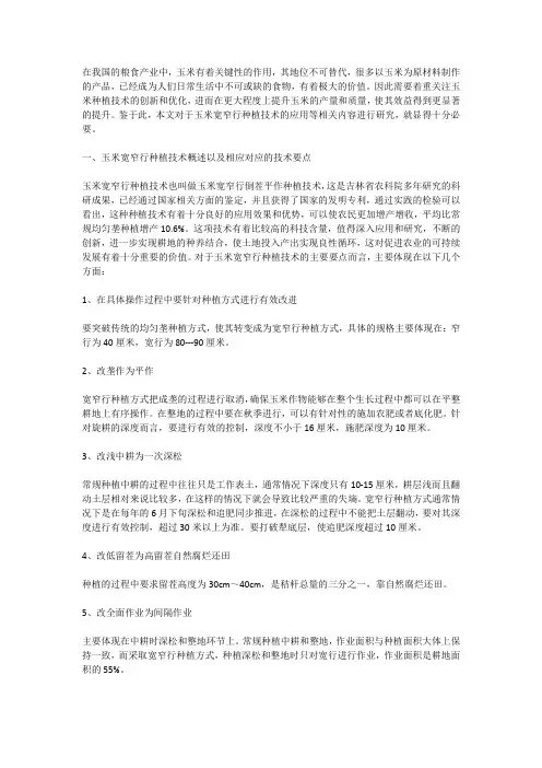 玉米的宽窄行种植技术及应用实例
