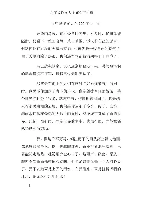 九年级作文大全600字4篇