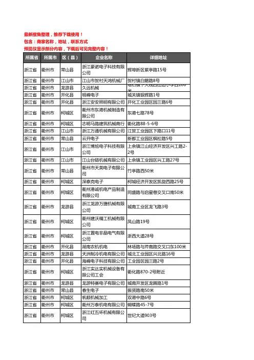 新版浙江省衢州市机械机电企业公司商家户名录单联系方式地址大全163家