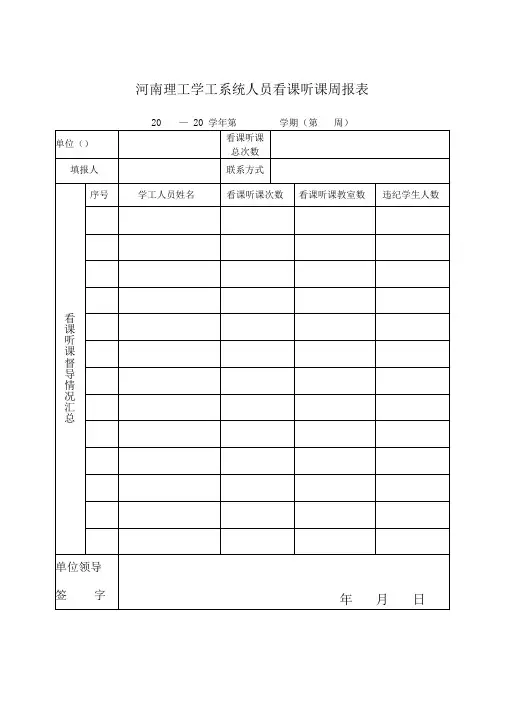 河南理工大学学工系统人员看课听课周报表