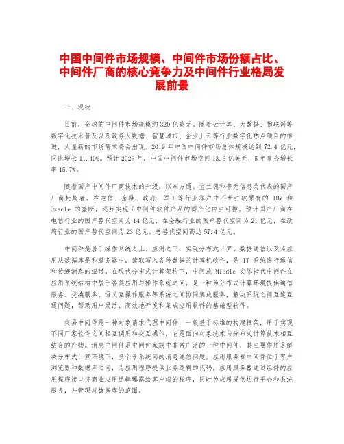 中国中间件市场规模、中间件市场份额占比、中间件厂商的核心竞争力及中间件行业格局发展前景