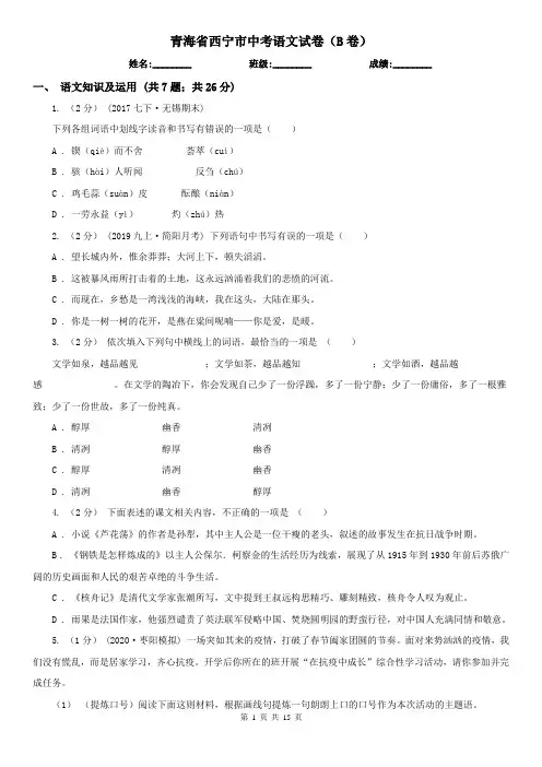 青海省西宁市中考语文试卷(B卷)